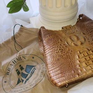 Brahmin..Croc Bronze W/ Metallic Gold Leather Handbag